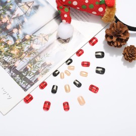 Zehope Press on Nails Red Short Square Christmas Snowman Fake Nails Acrylic Stick on Nails with Snowflake Santa Design Glossy Artificial False Nails for Women and Girls (24PCS)(B)