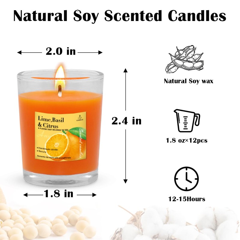 24 Pack Scented Votive Candles, Glass Soy Wax Candles for