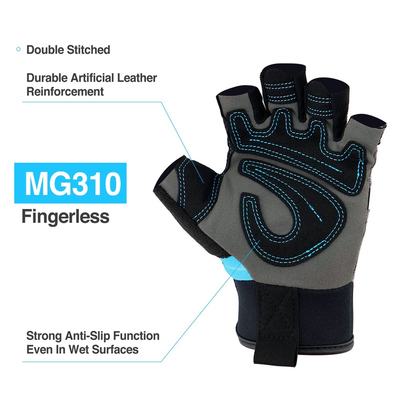 DEX FIT MG310 Mechanic Fingerless Gloves, Durable Reinforcements, Firm Grip,
