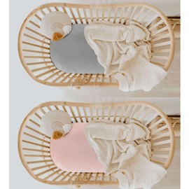 SiinvdaBZX 2 Pcs Satin Bassinet Sheets for Baby Hair, Silky Soft Bassinet Fitted Sheets for Hourglass, Oval & Rectangular Bassinet Mattress (Light Grey & Pink)