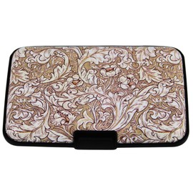 Lightweight Aluminium Card Holder with RFID Blocking, Hard Case Credit Card Wallet for Women, Slim and Sturdy Card Organizer with Expandable Pockets for Up to 6 Cards (Beige - William Morris)
