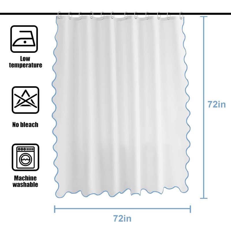 TheBlackSpot Small Stall White Boho Shower Curtain with Scalloped Border