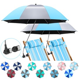 NBtoUS 2 Pack Chair Umbrella with 360°Universal Clamp, UPF50+ Umbrella for Chair, Beach Chair Umbrella for Working Place, Patio chair, Beach Chair (Light Azure Blue/Silvery, Not Include Chair)