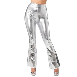 Wicked Costumes Adult Ladies 60's/70's Metallic Silver Disco Flares