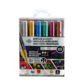 Royal & Langnickel 6 x 2mm Acrylic Artists Marker Pens - Reversible Tip - Metal Colours