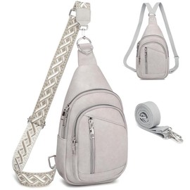 MYHOZEE Autumn Sling Bag Small Crossbody Backpack Purse - 2 in 1 Vegan Leather Cross Body Bag Fanny Pack with 2 Removable Strap Chest Shoulder Bag The Perfect Womens Minimalist Wallet for Travel and  Daily Use sling bag - Color: Grey
