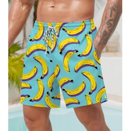 ERECT PEAK Mens Elastic Waist Trunk Casual Banana Swim Trunk Surfing Tropical Vacation Quick Dry Pocket Short Blue XL