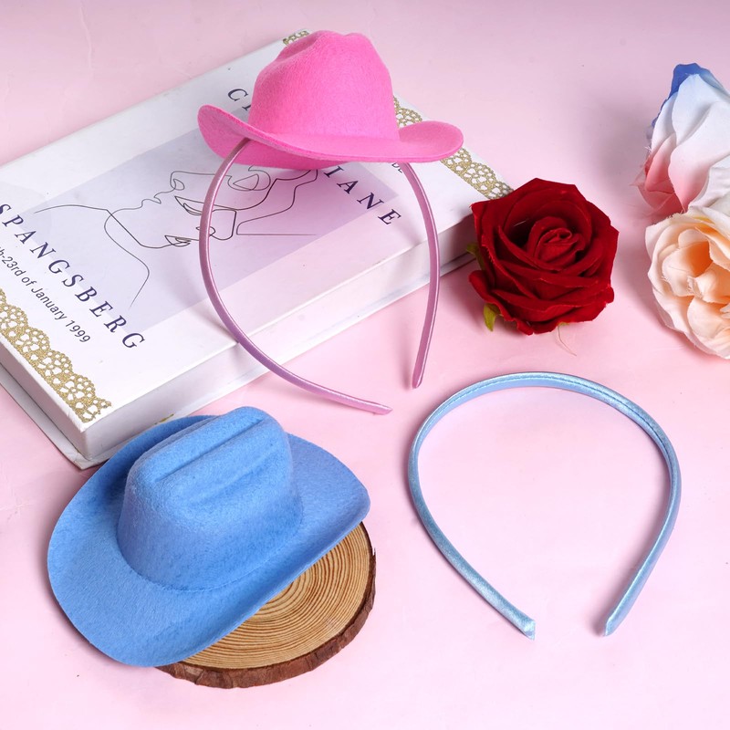 phnydreg 2Pcs Cowboy Mini Hat Headbands Cowgirl Mini Hat Headbands