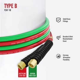 RX WELD Oxygen Acetylene Hose 1/4-Inch × 50 Feet with 9/16"-18 B fittings,Torch Hose,Grade R (50 Feet)