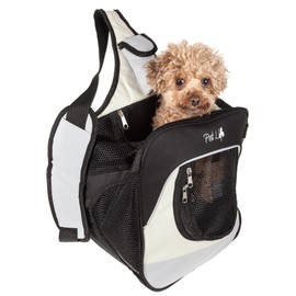 Pet Life Single Strap Over-The-Shoulder Pet Backpack Dog Carrier - Water-Resistant Dog Backpack or Travel Pet Carrier with Built-in Bottle Holder and Pouch