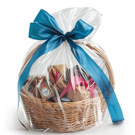 Arsmat Large Clear Cellophane Gift bags, 10 Pack 24"X30" Cellophane Wrap for Gift Baskets, 1.5 Mil Thick Clear Basket Bags