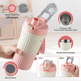 24oz Stainless Steel Metal Shaker Bottle, Insulated Protein Blender Workout Shaker Mixer Cups for Protein Shakes with Ball, Leakproof, BPA-Free(Pink)