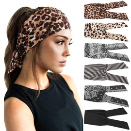 DRESHOW 6 PCS Adjustable Headbands for Women Knotted Headbands Elastic Non-Slip Fashion Hair Bands for Workout Sports Running Yoga