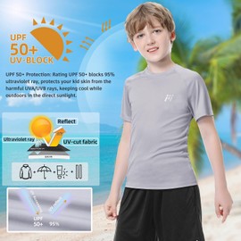 MEETWEE Jungen Rash Guard Kurzarm Kinder Badeshirt UV Schutz UPF 50 + Schwimmshirt Schnelltrocknend