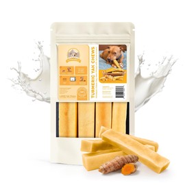 KATHMANDU'S 100% Natural Turmeric Flavored Yak Chews – Keep Dogs Busy & Happy with Our Lactose&Rawhide Free Himalayan Dog Chews - Long Lasting Dental Treats for Aggressive Chewers (Large, Pack of 4)