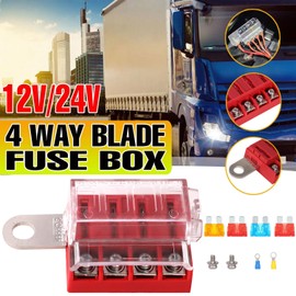 Greluma 4 Wege Blade Batterieklemmen Sicherungsblock, 4 Kreis Sicherungskastenhalter mit Abdeckung für Auto LKW Boot Marineyacht