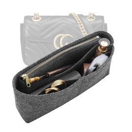 LOUKAYCCI Felt Insert Purse Organizer with Zipper fit GG Marmont Matelasse Shoulder Bag, Organizer Handbag Tote Liner Pouch for Women Inner Bladder Bag Storage Bag (Medium, Grey)