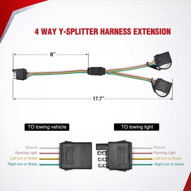 Nilight 4 Way Flat Trailer Y-Splitter Plug and Play Adapter
