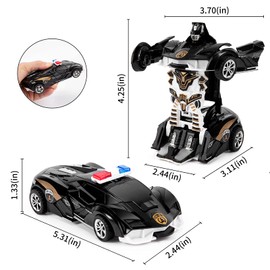 Highttoy Transforming Car Toy for Kids Ages 3-7,Police Toy Car Robot Toys for Kids Friction Vehicle Toy Gifts for Kids Transforming Robot Car Toys for Boys Girls Black