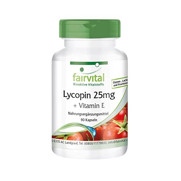 Fairvital | Lycopin Kapseln mit Vitamin E - 25mg Lycopin - VEGAN - 90 Kapseln - mikroverkapselt