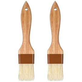 Molain 2 Pack Natural Boar Bristle Pastry Basting Brush, 1.5 Inch Non-Shedding Heat Resistant Cooking Brush for Butter Egg Wash Oil Sauce Baking with Wooden Handle
