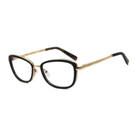 FERAVIA Women Rectangular Shape Special Fashion Rich Design Acetate/Metal Combine Fashion Glasses, Black gold