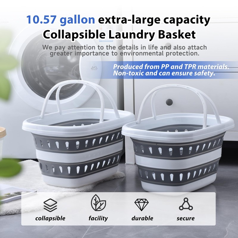 Monozuki Collapsible Plastic Laundry Basket 10.6 gallon(40L) Eco-recycled material- Foldable