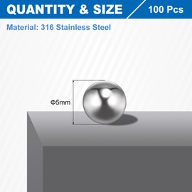 sourcing map 5mm Bearing Balls, 100 Pcs 316 Stainless Steel G200 Precision Balls Metric Mixing Balls for Bearings Bicycles Casters