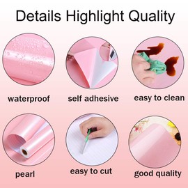 15.7"x197"Glossy Pink Contact Paper Pink Peel and Stick Wallpaper Waterproof Countertop Contact Paper Glitter Removable Pink Self Adhesive Wallpaper for Cabinets Kitchen Furniture Vinyl Film