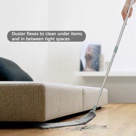 HEOATH Dust Brush Under Appliance Microfiber Duster with Extension Pole (40 to 55 inches) Bendable, Washable, Extendable Gap Dusters for Sofa Bed Furniture Bottom - Wet or Dry Gray