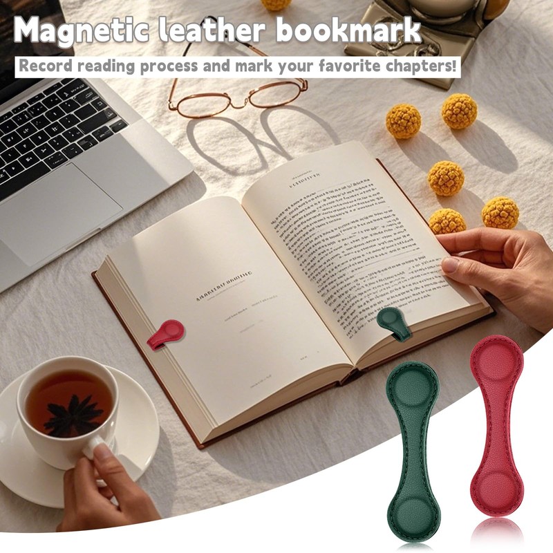 2PCS Magnetic Bookmarks, Leather Magnetic Bookmarks for Women Men, Double-Sided