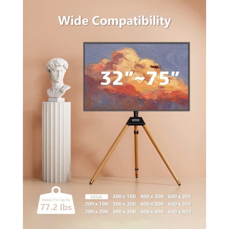 Ergounion Tripod TV Stand for 32-75 Inch Screen up to