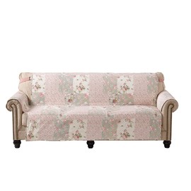 Brilliant Sunshine Traditional Rose and Sage Patchwork Couch Cover, Quilted X-Large Sofa Slipcover, 78" Seat Width, Slip Resistant Furniture Protector, 2" Strap, Washable Cover for Dogs, Rose Sage