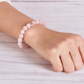 Philip Jones Faceted Rose Quartz Gemstone Bracelet with Cross Charm Created with Zircondia® Crystals