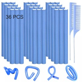Flexi Rods 36 플렉시 로드 헤어 롤러 길고 짧은 트위스트를 위한 폼 컬링 강철 핀 빗 2개가 있는 열 굽힘 없음 36 Flexible Rod Hair Roller for Long and Short Twists with Foam Curling Steel Pin Brush No Heat
