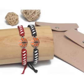 Basketball Bracelet 2pcs for Men Women and Kids | Stylish Braided Sports Wristband | Team Spirit Gift for Boys Girls Ages 8-12 (black red 2pcs)