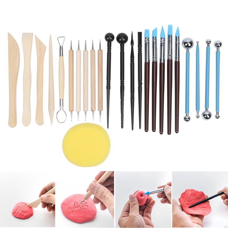 25Pcs Pottery Tools Clay Sculpting Dotting Pens Fondant Ball Stick