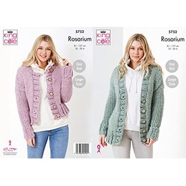King Cole Ladies Rosarium Mega Chunky Knitting Pattern Easy Knit Round or V Neck Cardigan (5752)