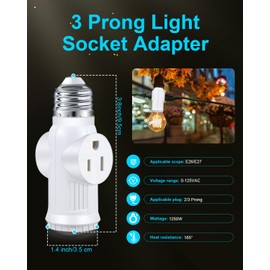 3-Prong Polarized Light Bulb Outlet Socket Adapter for Garage, Porch (White, 1)