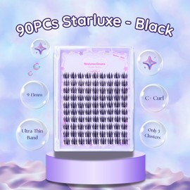 Ninetynine Dreams 90PCs Starluxe - Black False Eyelash Manhua Anime Manga Lashes Clusters Lightweight Comfortable Thin Black Band Spiky Reusable Eyelashes 9-13mm