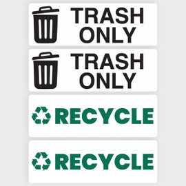 Trash Recycle Stickers – Heavy-Duty Trash Bin Labels - 3-5 Year Indoor/Outdoor Rated - Weather Proof, Ultra Durable - USA Made (6x2 inch), 2 Labels of Each, 4 Total