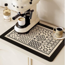 Cciphy - Tapete para cafetera, absorbente de diatomita para mostrador de cocina, 12 x 16 pulgadas, negro/blanco