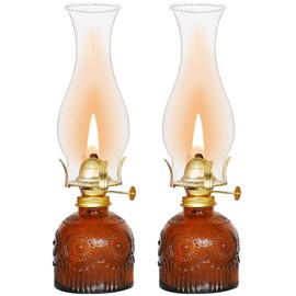 GXFCCYXT 2 Pieces Oil Lamps for Indoor Use Brown Vintage Glass Clear Kerosene Lamp Indoor Decorative Hurricane Lamp Oil Lantern for Home Tabletop Emergency Lighting TYH