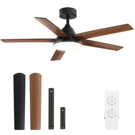 YITAHOME 52" Ceiling Fan with Lights & Remote, 3502 CFM, 3 CCT, 4 Timer Modes, 5 Reversible Dual Finish Blades, Modern Ceiling Fan with Quiet DC Motor for Living Room, Patio, Black & Walnut