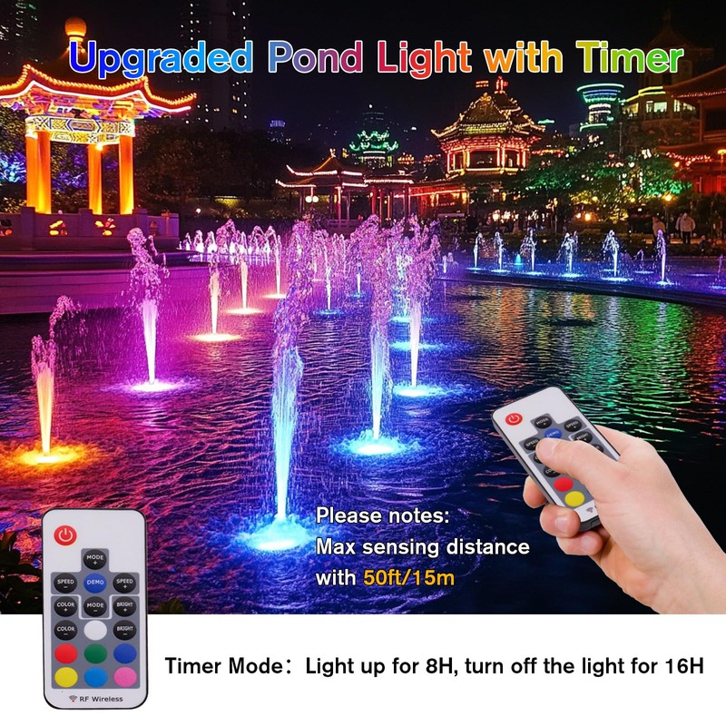 POPOSOAP Pond Lights with Timer, RGB Colors Underwater Pond Lights