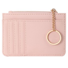 Cartera Mujer, Tarjetero Minimalista de Piel con Bloqueo RFID Monedero para Mujer 5 Ranuras para Tarjetas y Cremallera para Regalo (Rosado)
