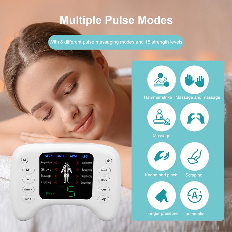 Electronic Pulse Massager Adjustable 15 Gears 8 Modes Timer Dual