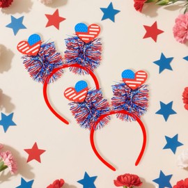 Exacoo Red White and Blue Heart Headbands 2pcs USA Party Favors 4th of July Decorations