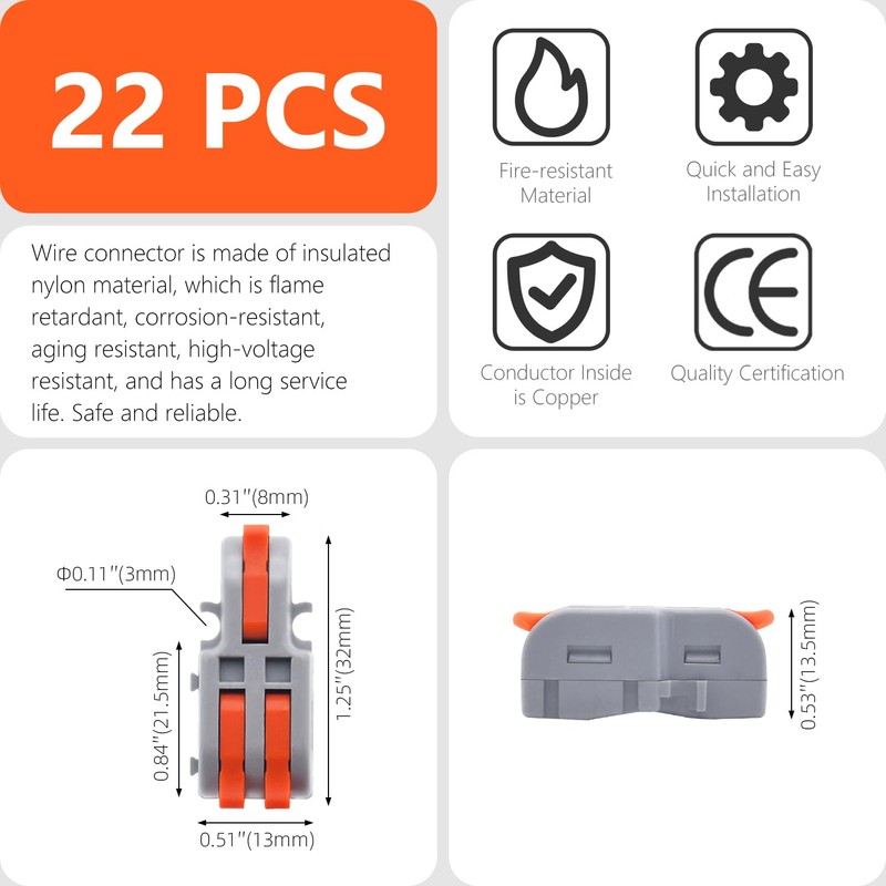XALXMAW 22Pcs Lever Wire Connectors, 1 in 2 Out DIY