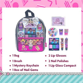 Townley Girl L.O.L. Surprise! Makeup Filled Backpack Set, Including Lip Balm, Nail Polish, Nail File, Hair Bows, and Other Accessories, Perfect for Parties, Sleepovers and Makeovers, Ages 3